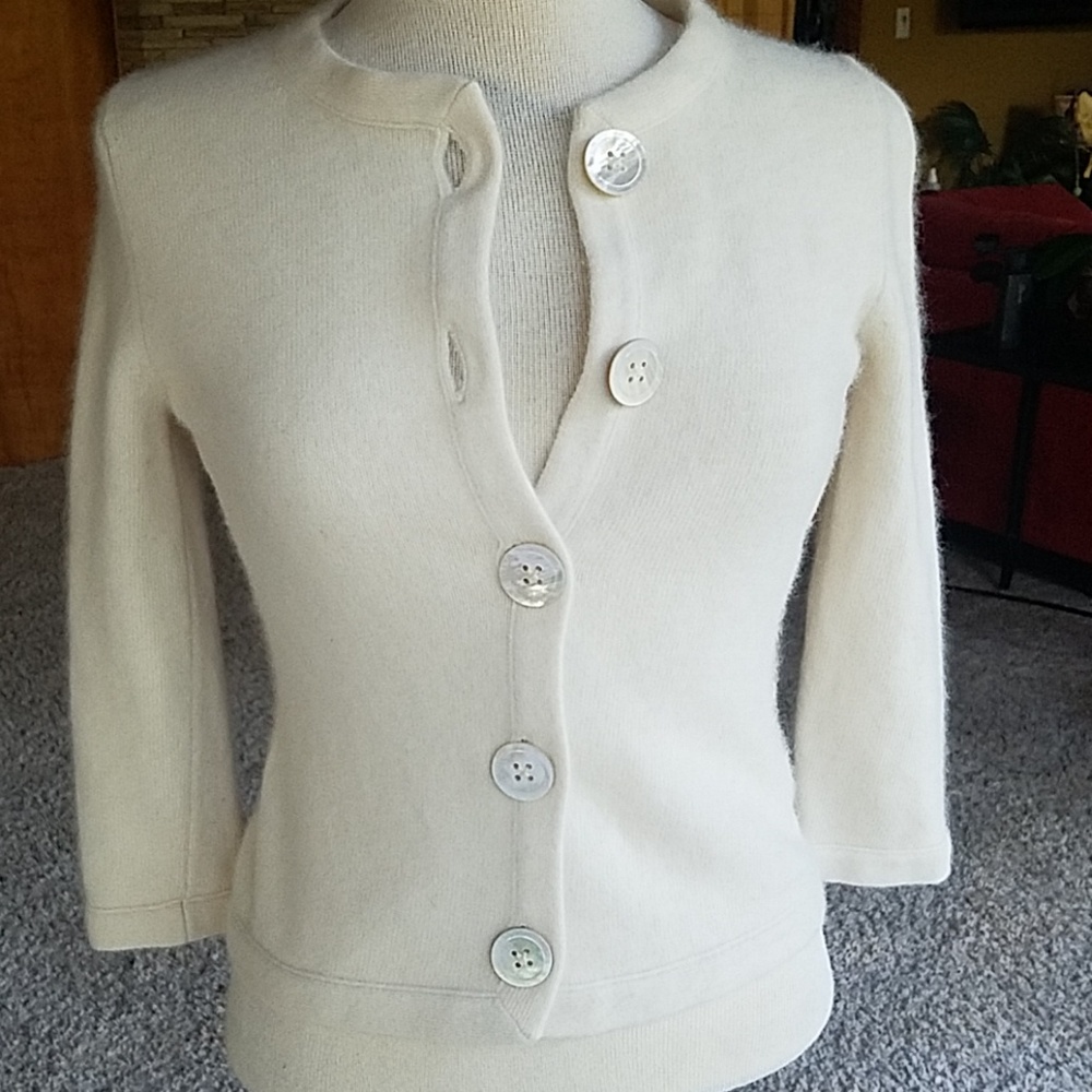 Warm Winter White Angora Cardigan Sweater Small